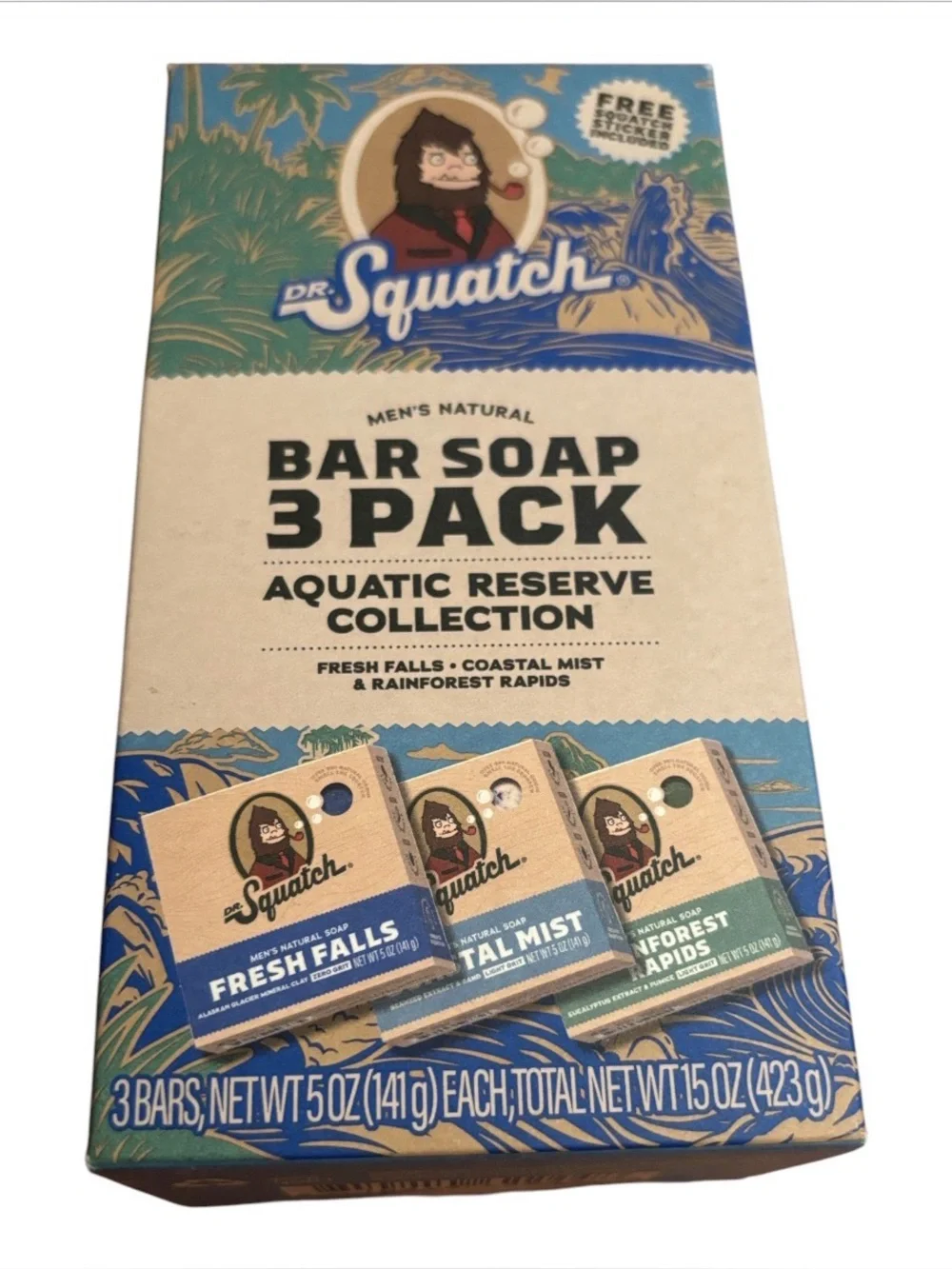 Dr. Squatch | Men’s Natural Bar Soap 3 Pack Aquatic Reserve Collection Stickers